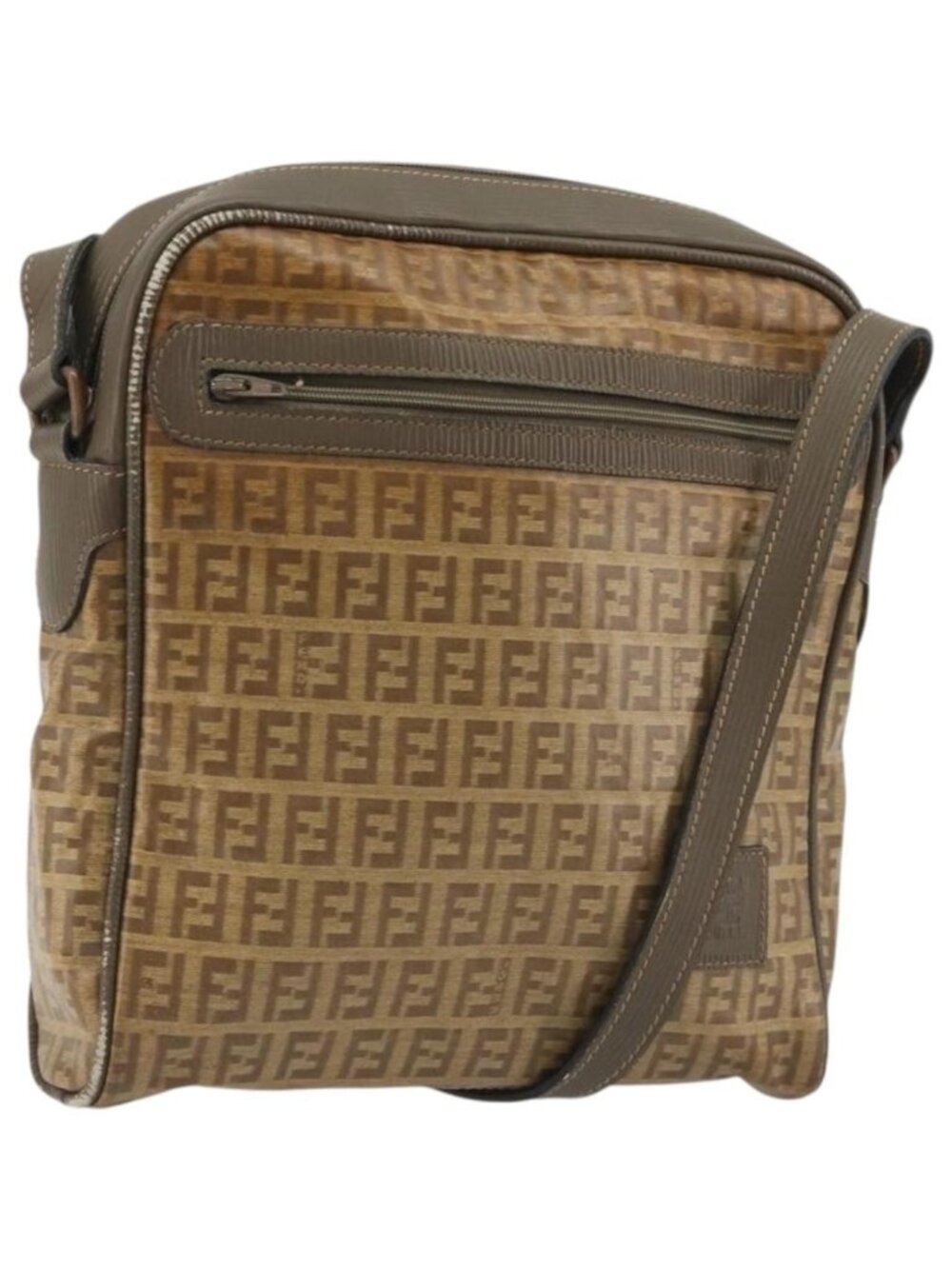 FENDI Zucchino Canvas Shoulder Bag Coated Canvas Beige